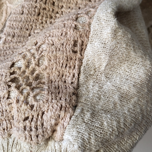 Au contraire vintage tan knit crochet lace flower front crew neck sweater Sz M - Picture 14 of 16